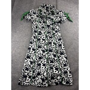 VTG Y2K Snap Junior 7 Floral Button Front Green Satin Trim Gossip Girl Blair 00s